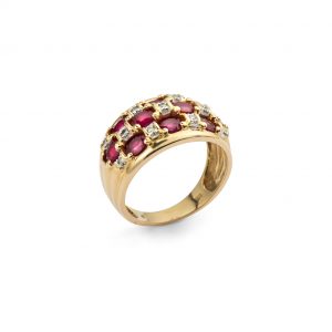 Bague Or Jaune 18K Rubis et Diamants