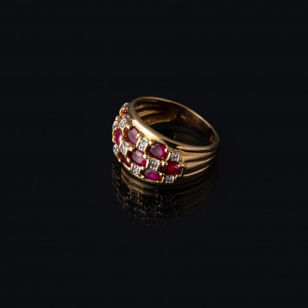 Bague Or Jaune 18K Rubis et Diamants