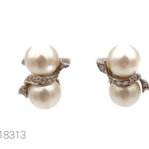 Boucle d'Oreilles Or Blanc 18K - Diamants - Perles