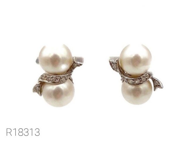 Boucle d'Oreilles Or Blanc 18K - Diamants - Perles