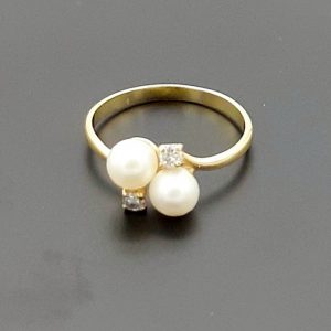 Bague Toi&Moi Or Jaune 18K Perles & Diamants