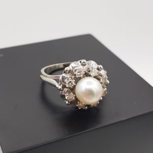 Bague Perle et Diamants Or Blanc