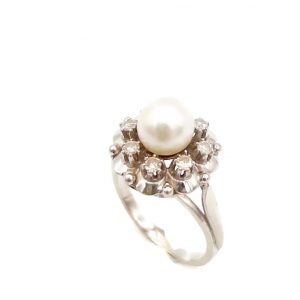 Bague Perle et Diamants Or Blanc