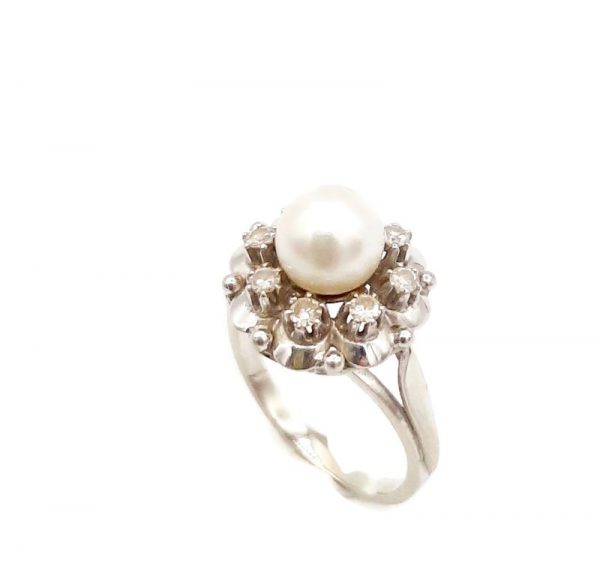 Bague Perle et Diamants Or Blanc