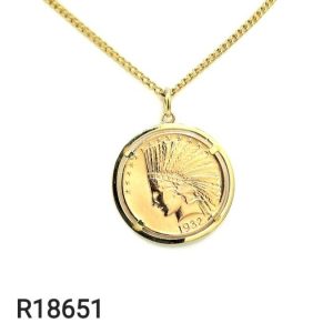 Collier Porte Pièce 10$ Tête Indien Or Jaune