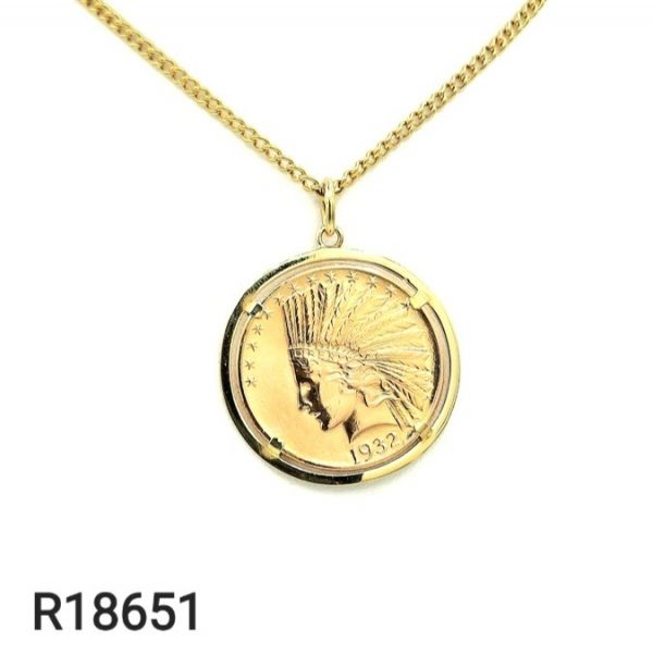 Collier Porte Pièce 10$ Tête Indien Or Jaune