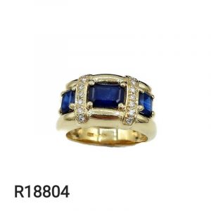 18804 bague saphirs et diamants or jaune 18K - bijou d'occasion