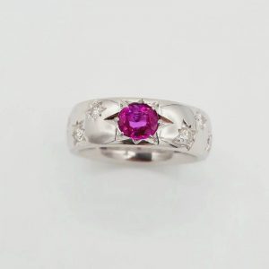 bague saphir rose or blanc 18K et diamants