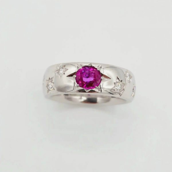 bague saphir rose or blanc 18K et diamants