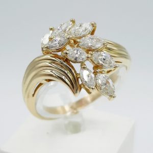 bague diamant navettes or jaune 18K - bijou d'occasion