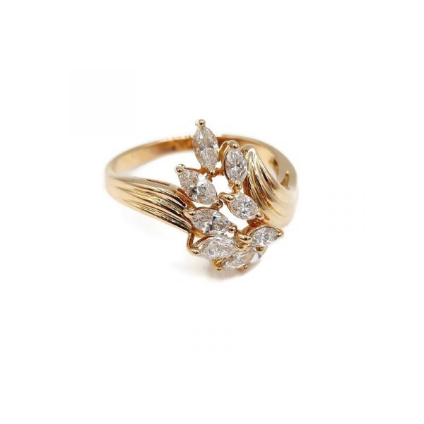 bague diamants navettes or jaune 18K - bijou d'occasion