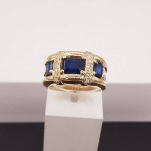 18804 bague saphirs et diamants or jaune 18K - bijou d'occasion