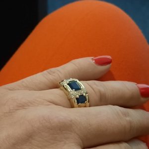 18804 bague saphirs et diamants or jaune 18K - bijou d'occasion