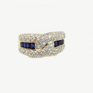 18805 bague diamants et saphirs or jaune 18K - bijou d'occasion