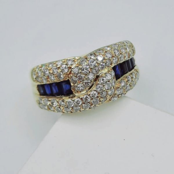 18805 bague saphirs et diamants or jaune 18K - bijou d'occasion