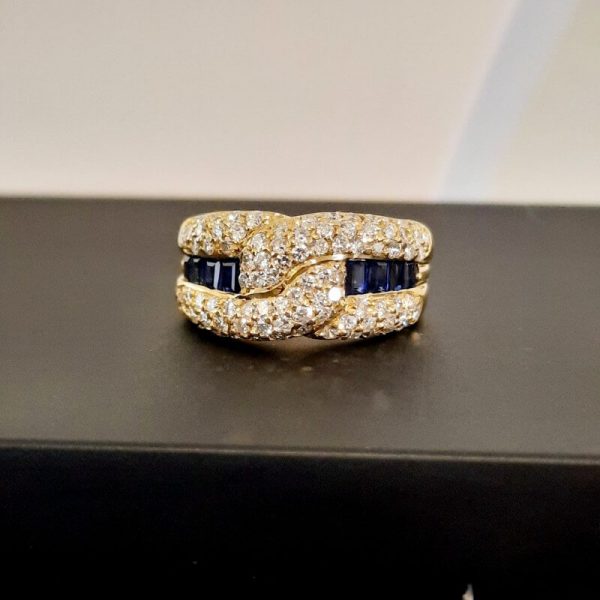 18805 bague saphirs et diamants or jaune 18K - bijou d'occasion