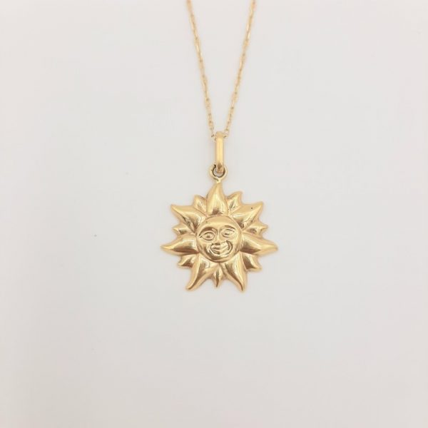 Chaine pendentif soleil or jaune 18K