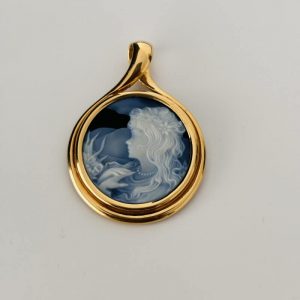 pendentif camée bleu or jaune