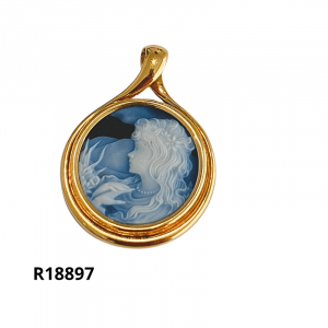 pendentif camée bleu or jaune