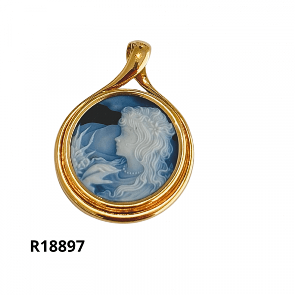 pendentif camée bleu or jaune