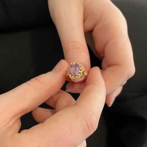 18836 bague améthyste vintage or jaune 18K - bijou d'occasion