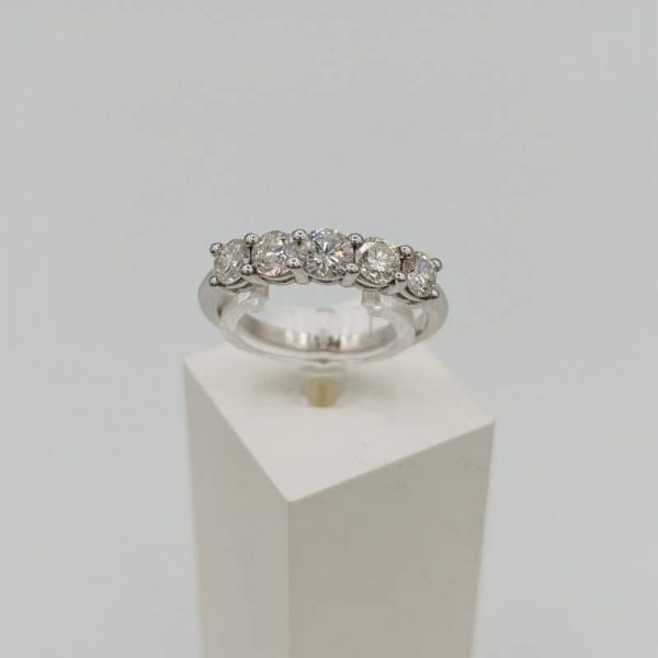 Bague Or Blanc 18 carats sertie de 5 Diamants - bijou or blanc occasion