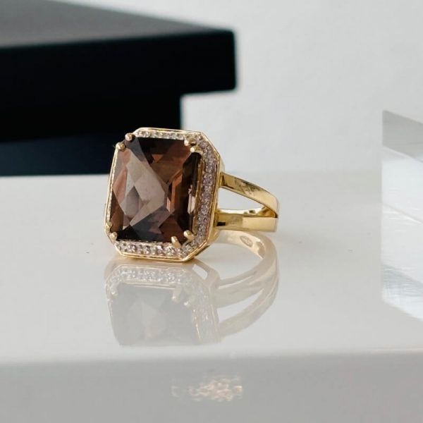 bague quartz fumé or jaune 18K - bijou d'occasion