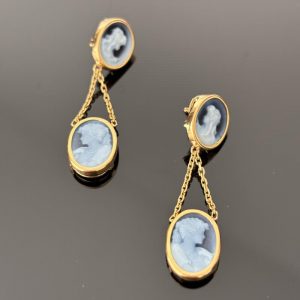 18892 boucles d'oreilles camée bleu or jaune