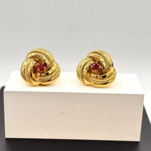 Boucles d'Oreilles en Or 18k incrustées d'un Rubis - boucles d'oreilles or occasion