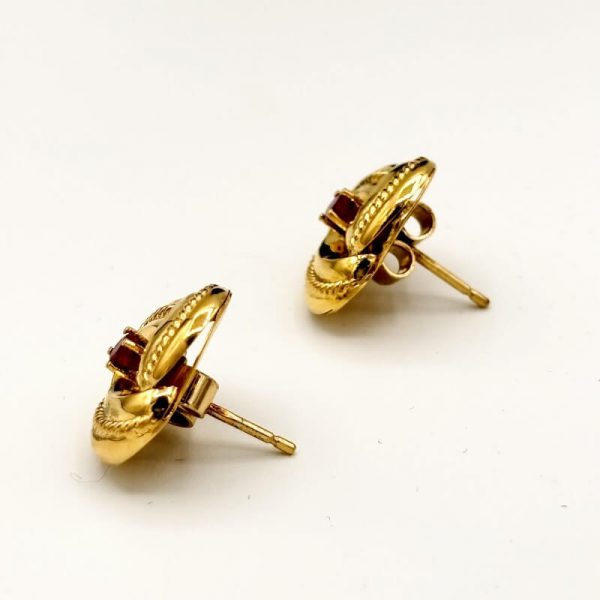 Boucles d'Oreilles en Or 18k incrustées d'un Rubis - bijou en or occasion