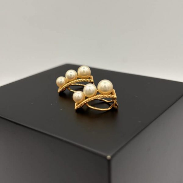 Boucles d'oreilles d'or 18 carats et 3 Perles - Bijou Or d'occasion