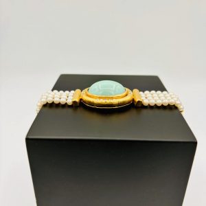 Bracelet Vintage Turquoise et Diamants 18K - Bijoudoccasion.com