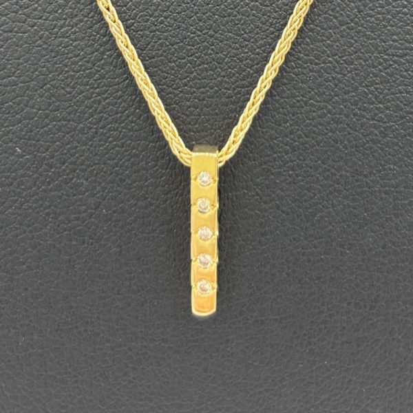 Collier Or Jaune 18 carats avec son Pendentif à Barrette 5 Diamants - Collier Or Occasion