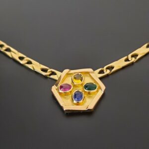 Collier pendentif or jaune maille alternée