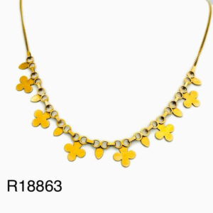 Collier maille gourmette trèfle or jaune