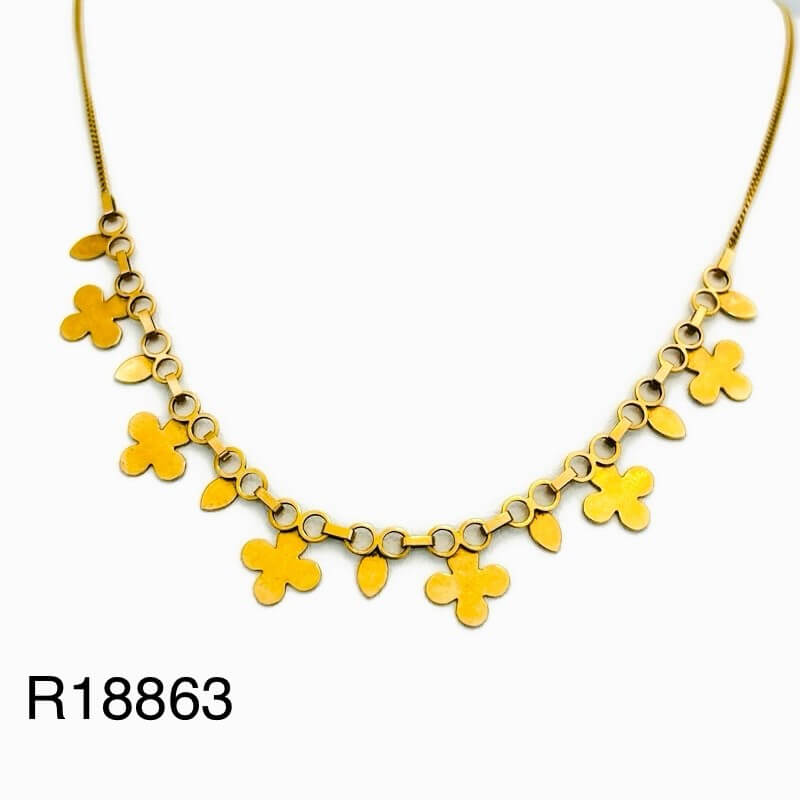 18863 collier maille trèfle 18K Collier maille gourmette trèfle or jaune