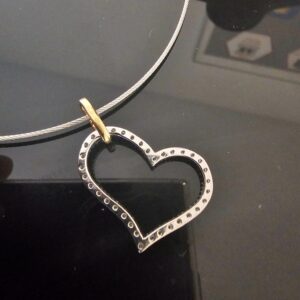 Collier Torque Pendentif Diamants Or Blanc 18K Coeur