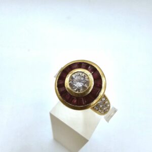 Bague Entourage Diamants Rubis Or Jaune-