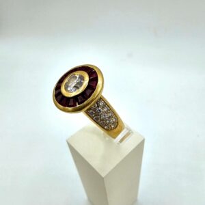 Bague Entourage Diamants Rubis Or Jaune