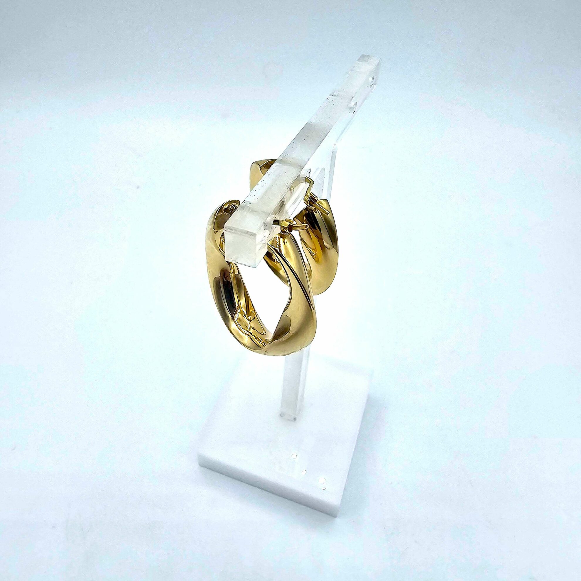 19030 Boucles D’Oreilles Torsadées Or JAune 18K 5 Bo Créoles Or Jaune Torsadée 18K