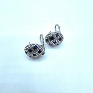 Boucles D'Oreilles Or Blanc Saphirs et diamants