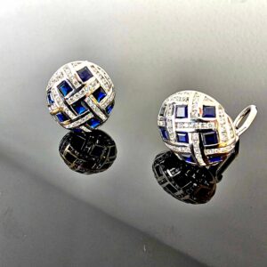 Boucles D'Oreilles Or Blanc Saphirs Et Diamants