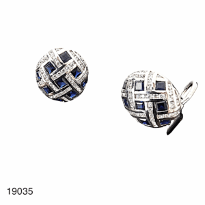 Boucles D'Oreilles Or Blanc Saphirs Et Diamants