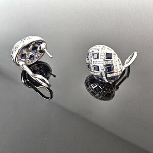 Boucles D'Oreilles Or Blanc Saphirs et Diamants