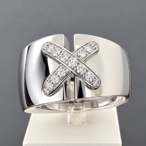 Bague Chaumet Or Blanc Diamants Double Liens